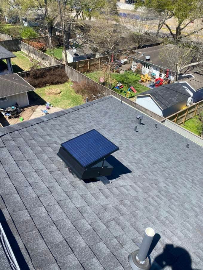 Solar fan installed on residential roof